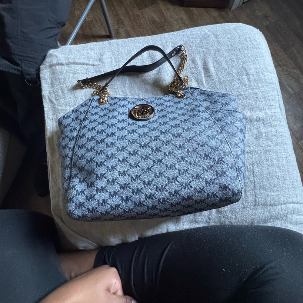 Michael Kors Blue and Black Shoulder Bag with MK Logo